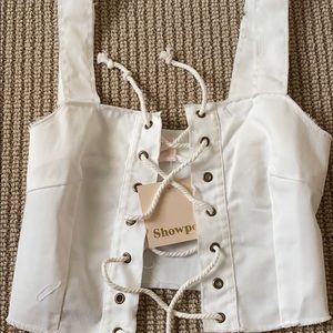 Show po white denim going out tank